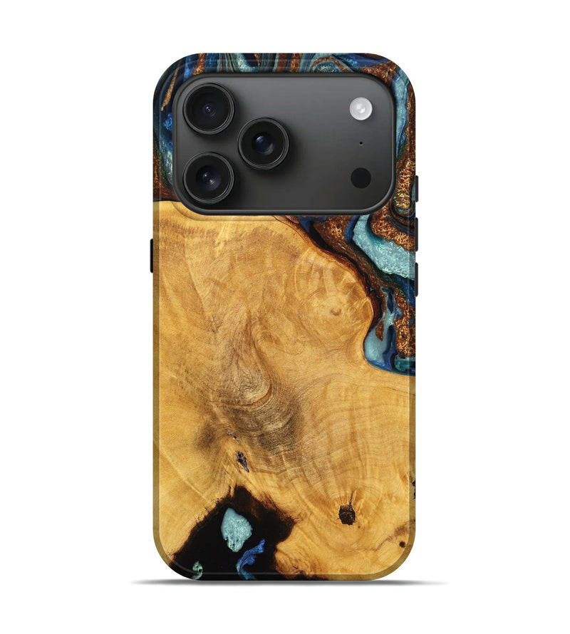 iPhone 17 Pro Wood Live Edge Phone Case - Lamar (Teal & Gold, 776875)