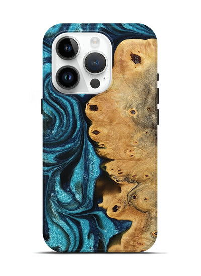 iPhone 15 Pro Wood Live Edge Phone Case - Jaziel (Blue, 776876)