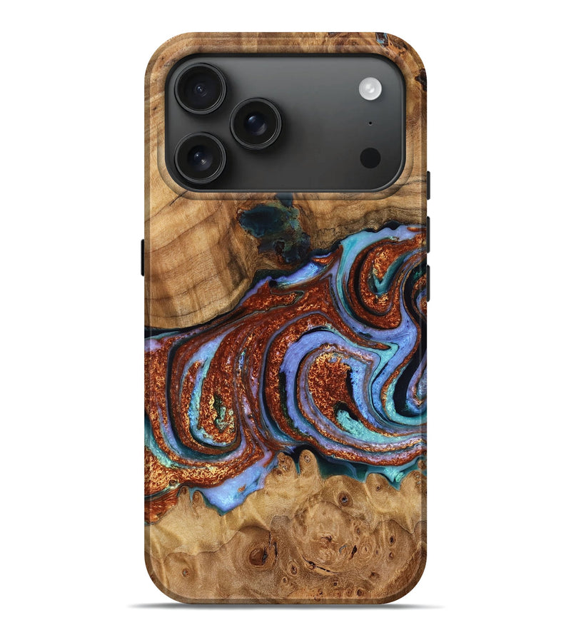 iPhone 17 Pro Max Wood Live Edge Phone Case - Donnie (Teal & Gold, 776890)