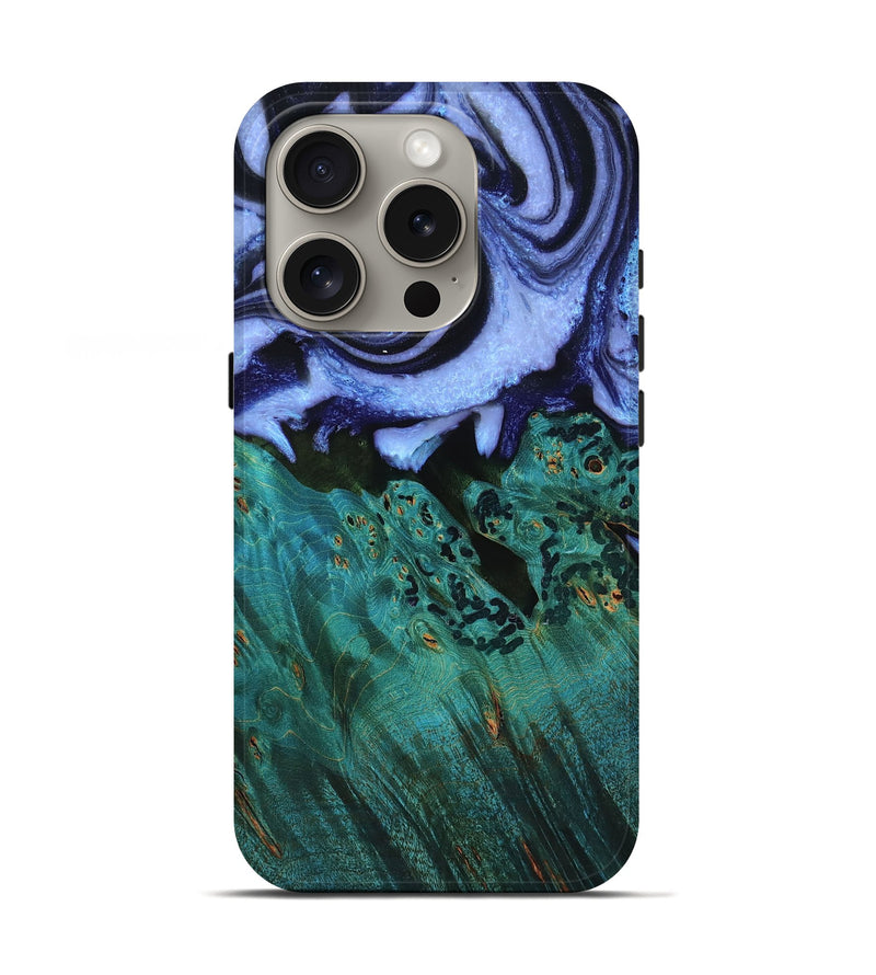 iPhone 16 Pro Wood Live Edge Phone Case - Derek (Blue, 776897)