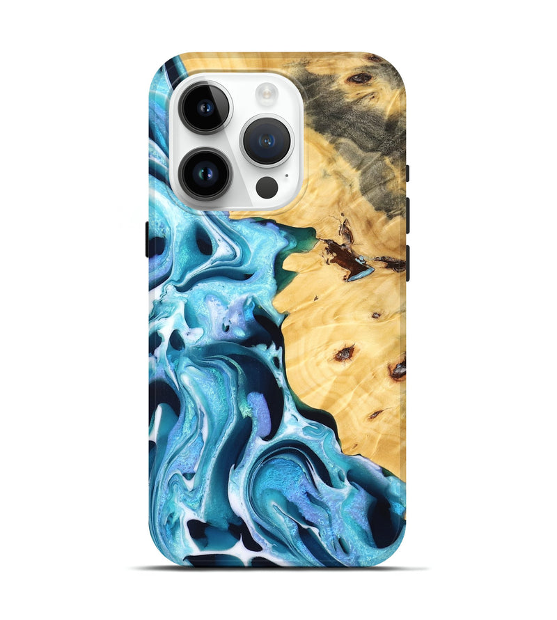 iPhone 15 Pro Wood Live Edge Phone Case - Grey (Blue, 776913)