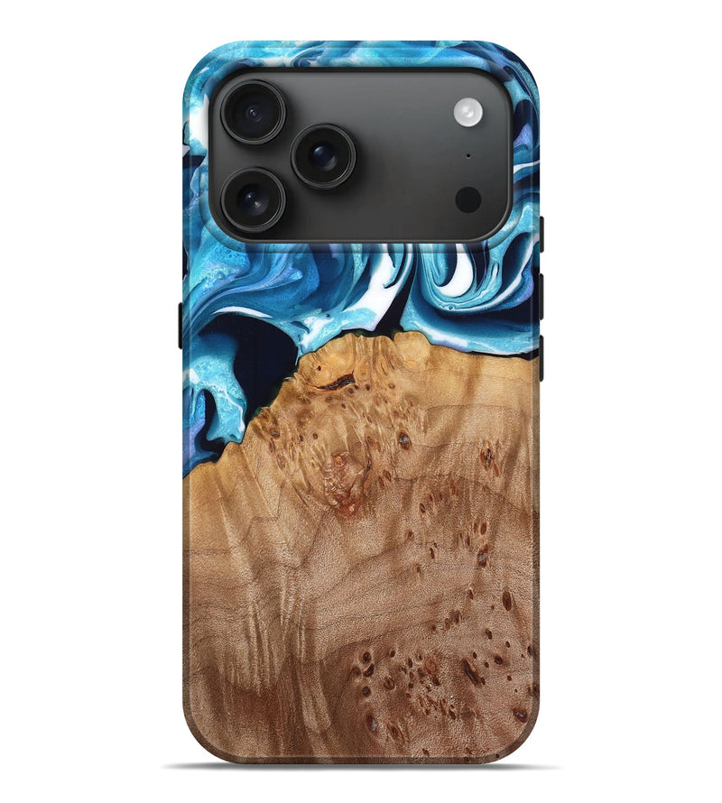 iPhone 17 Pro Max Wood Live Edge Phone Case - Olga (Blue, 776917)