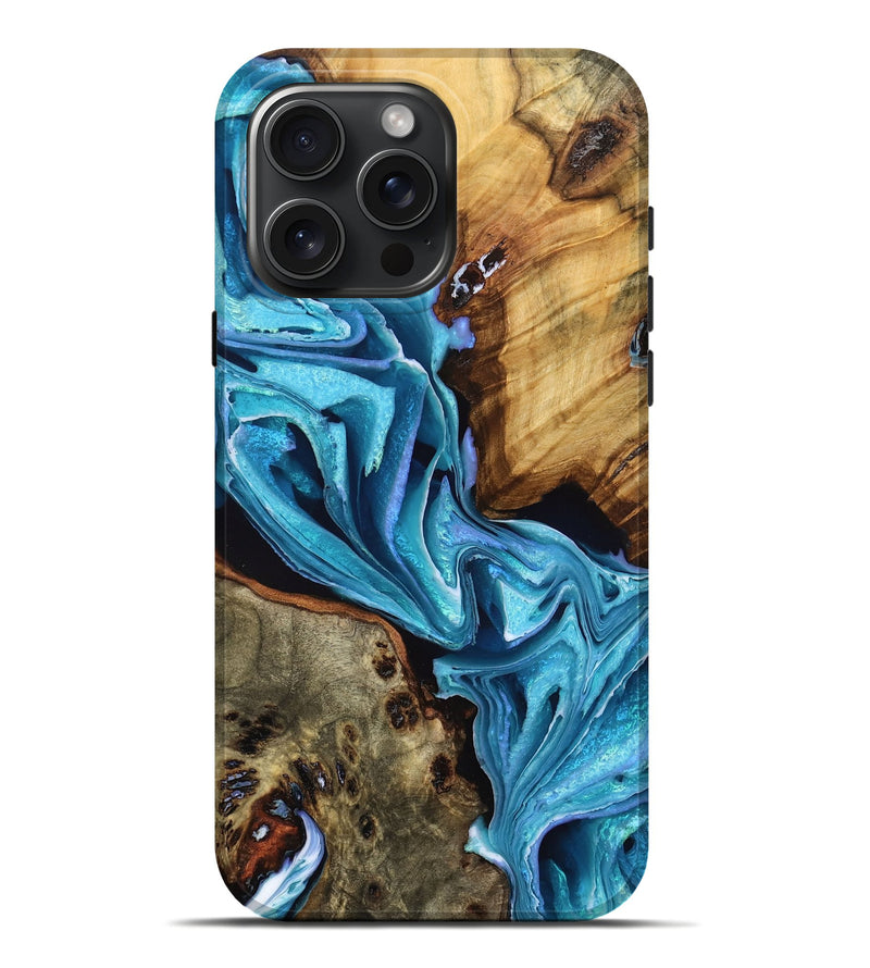 iPhone 16 Pro Max Wood Live Edge Phone Case - Idella (Blue, 776919)