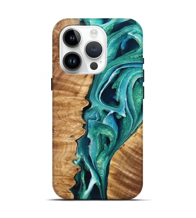 iPhone 15 Pro Wood Live Edge Phone Case - Sienna (Green, 776922)