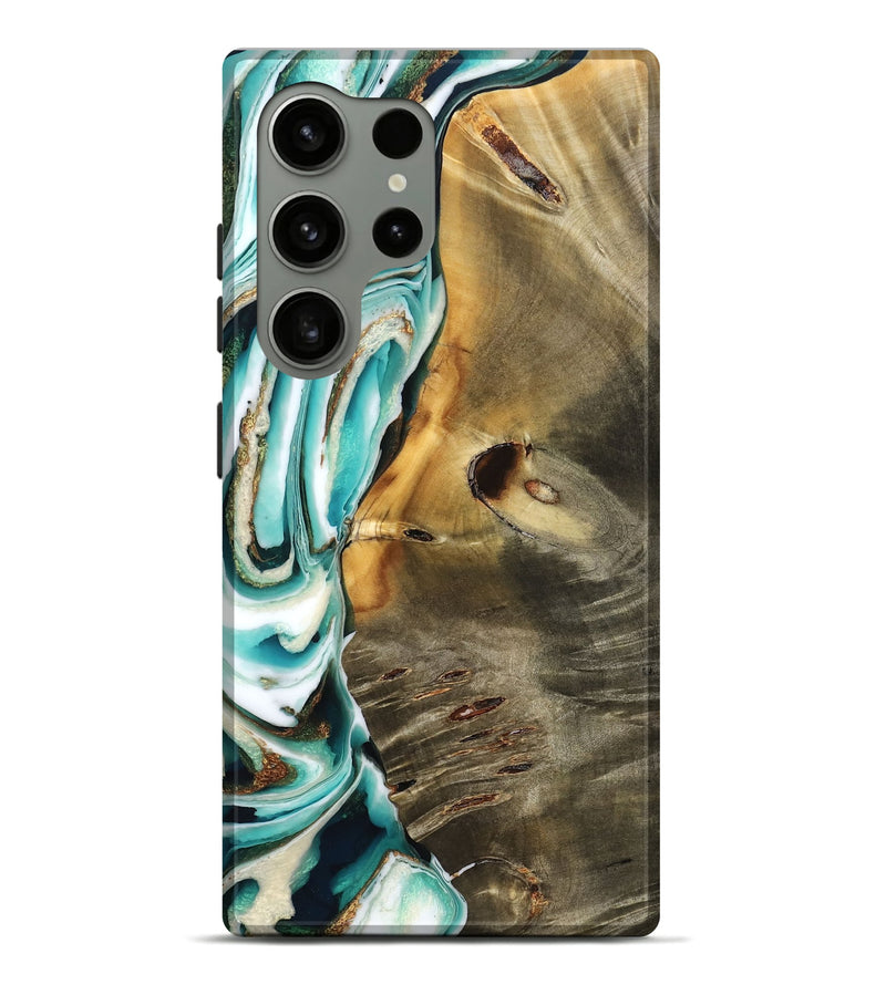 Galaxy S24 Ultra Wood Live Edge Phone Case - Korey (Teal & Gold, 776935)