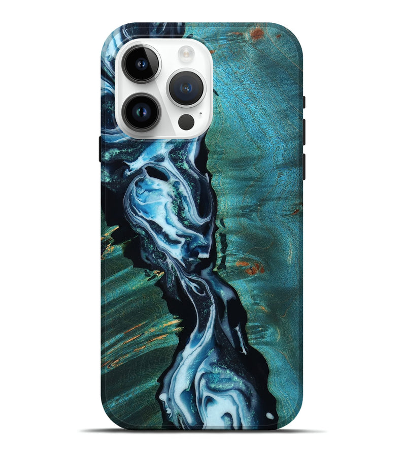 iPhone 15 Pro Max Wood Live Edge Phone Case - Abe (Blue, 777307)