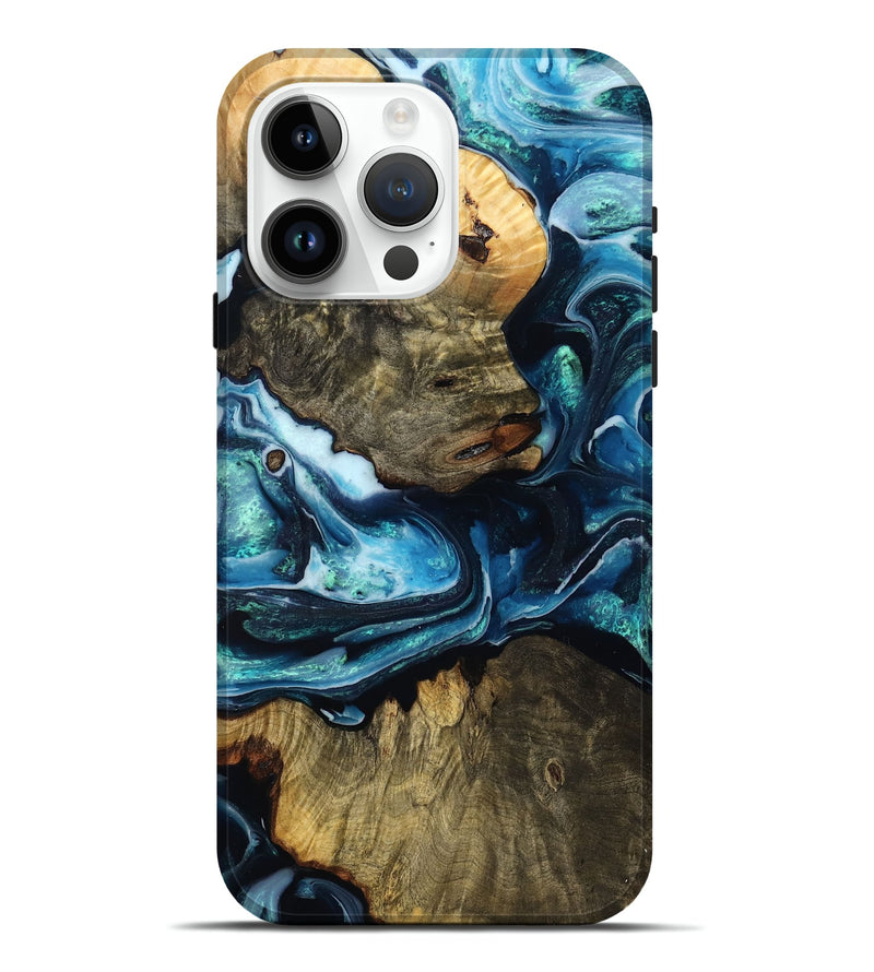 iPhone 15 Pro Max Wood Live Edge Phone Case - Noreen (Blue, 777308)