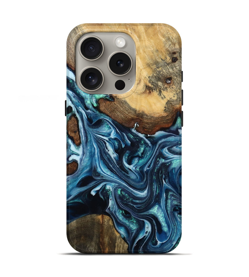 iPhone 16 Pro Wood Live Edge Phone Case - Ethelyn (Blue, 777309)
