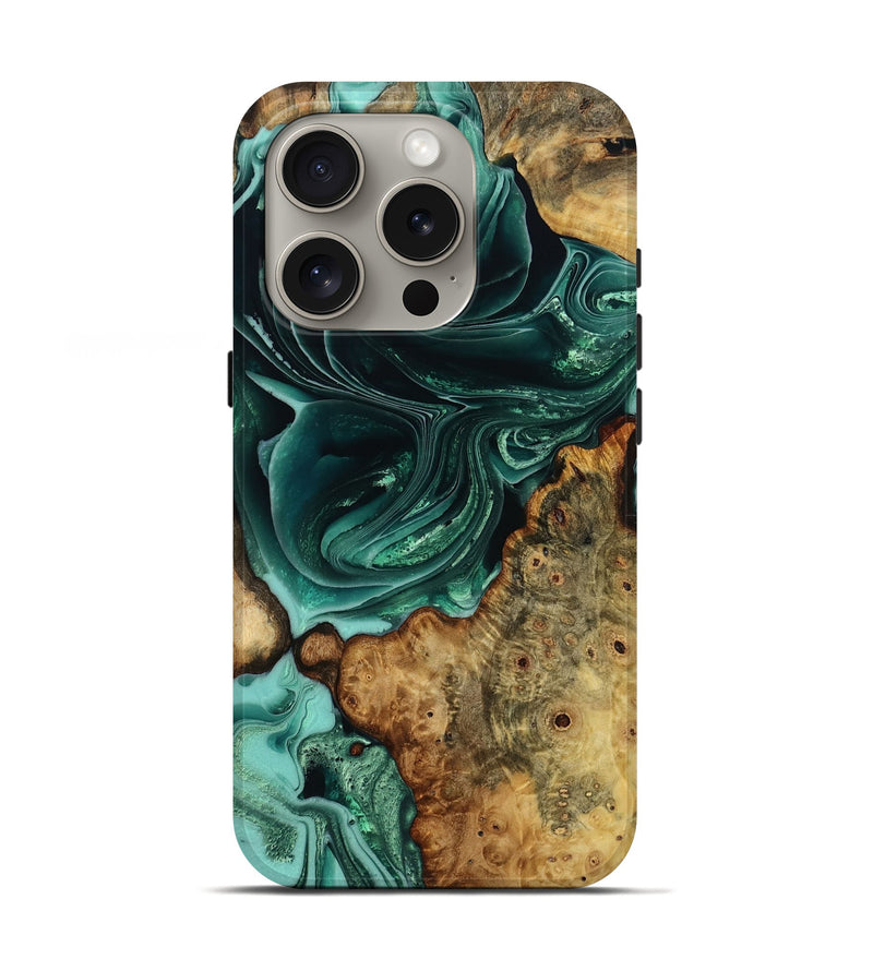 iPhone 16 Pro Wood Live Edge Phone Case - Fannie (Green, 777314)