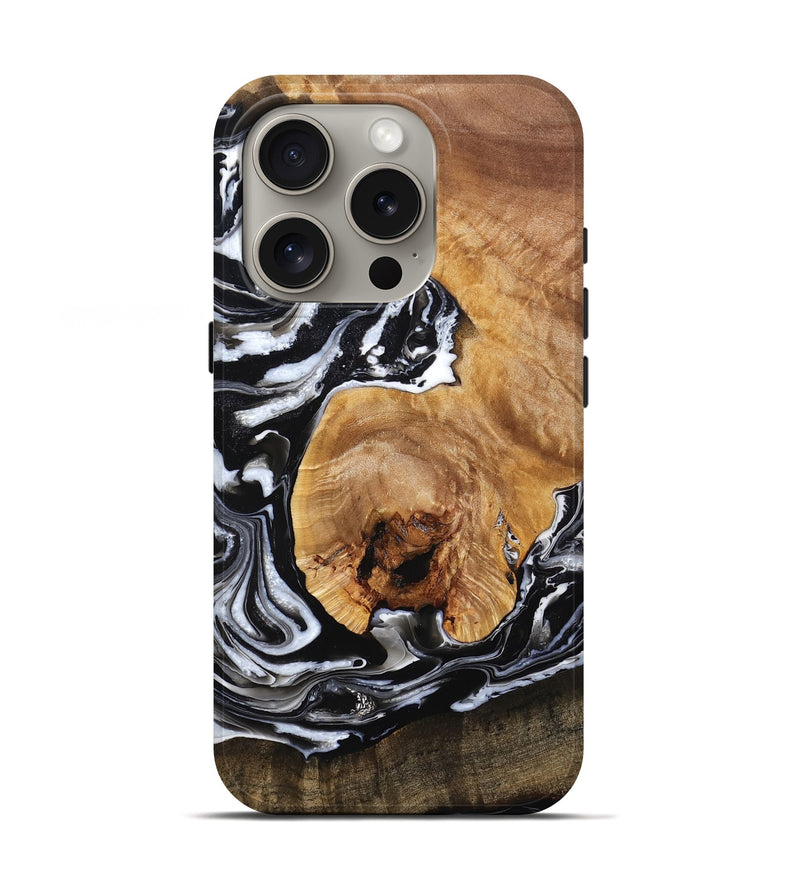 iPhone 16 Pro Wood Live Edge Phone Case - Yuliana (Black & White, 777329)