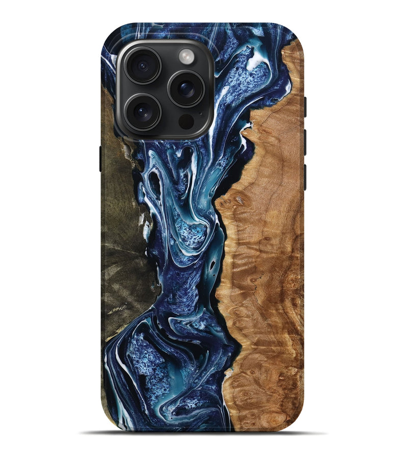 iPhone 16 Pro Max Wood Live Edge Phone Case - Omar (Blue, 777345)
