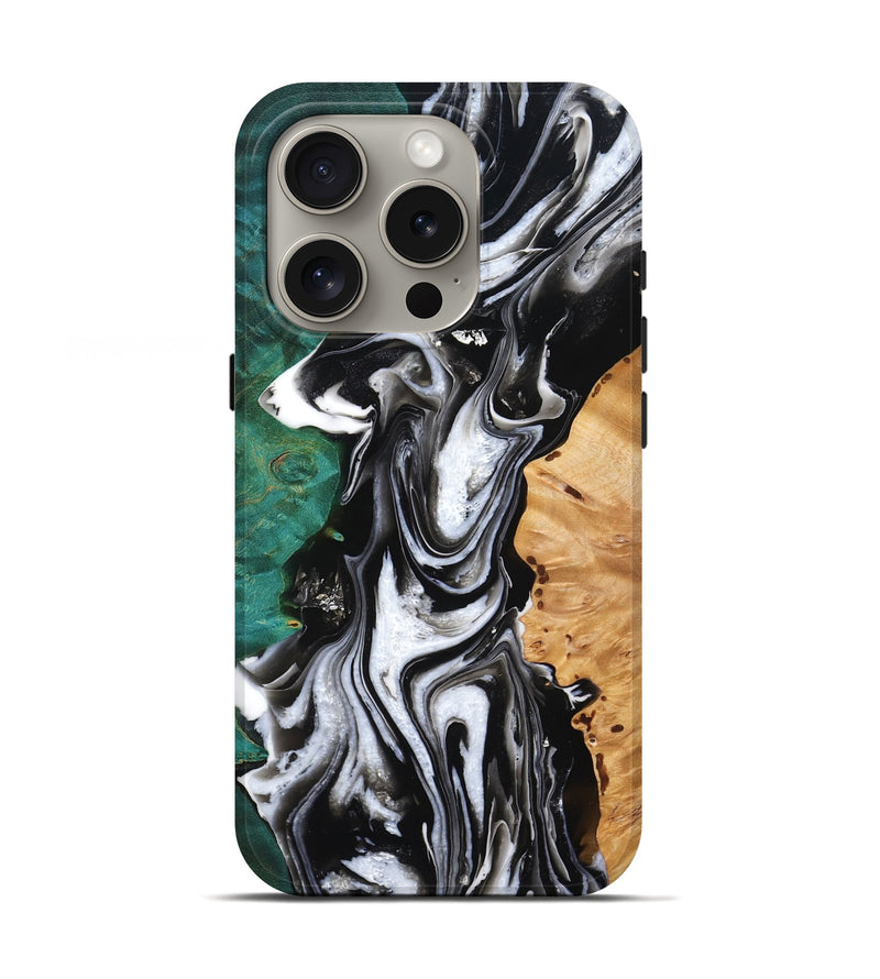 iPhone 16 Pro Wood Live Edge Phone Case - Joni (Black & White, 777347)