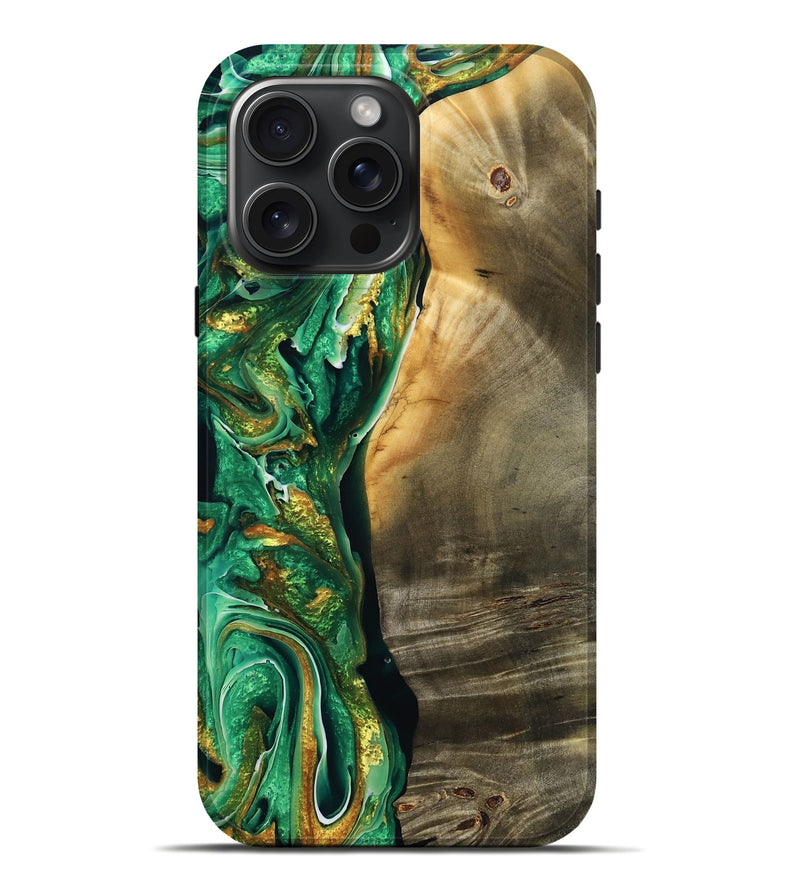 iPhone 16 Pro Max Wood Live Edge Phone Case - Addie (Green, 777352)