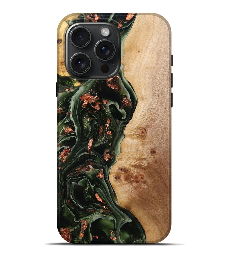 iPhone 16 Pro Max Wood Live Edge Phone Case - Clara (Green, 777355)