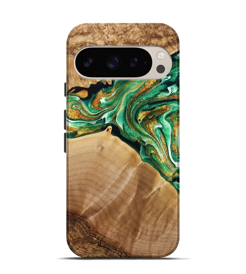 Pixel 9 Pro Wood Live Edge Phone Case - Kaylen (Green, 777357)