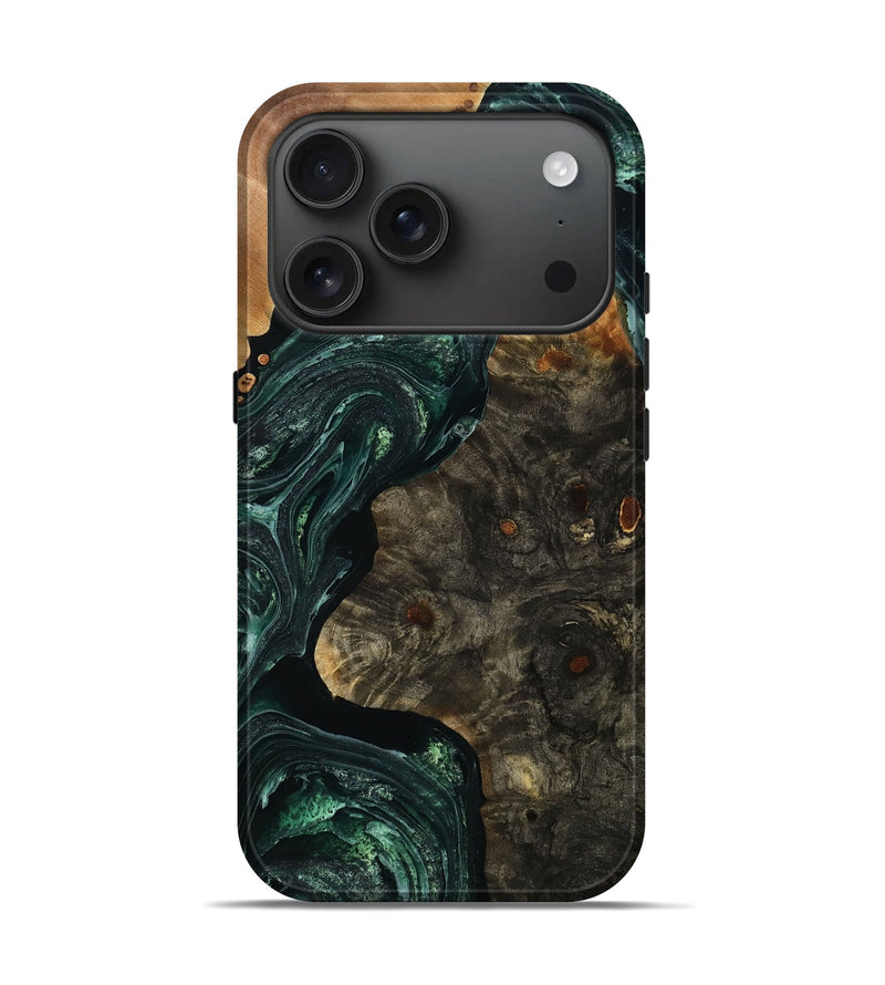 iPhone 17 Pro Wood Live Edge Phone Case - Emilie (Green, 777358)