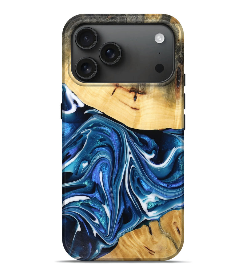 iPhone 17 Pro Max Wood Live Edge Phone Case - Anjali (Blue, 777363)