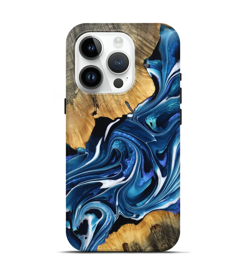 iPhone 15 Pro Wood Live Edge Phone Case - Louise (Blue, 777365)