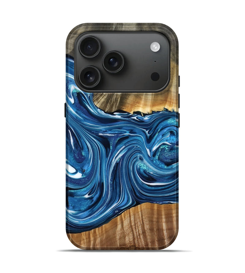iPhone 17 Pro Wood Live Edge Phone Case - Aila (Blue, 777367)
