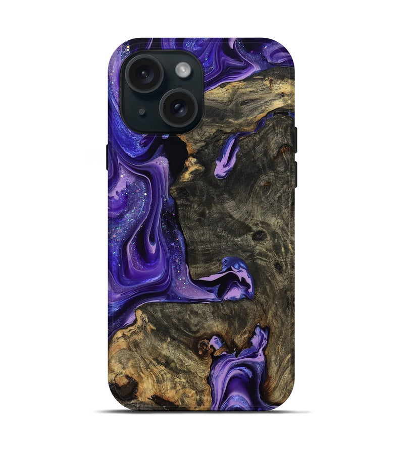 iPhone 15 Wood Live Edge Phone Case - Elisha (Purple, 777373)