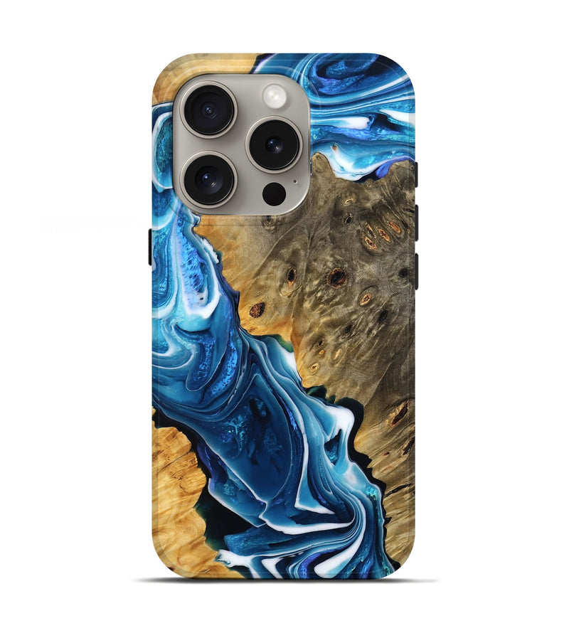 iPhone 16 Pro Wood Live Edge Phone Case - Brad (Blue, 777389)