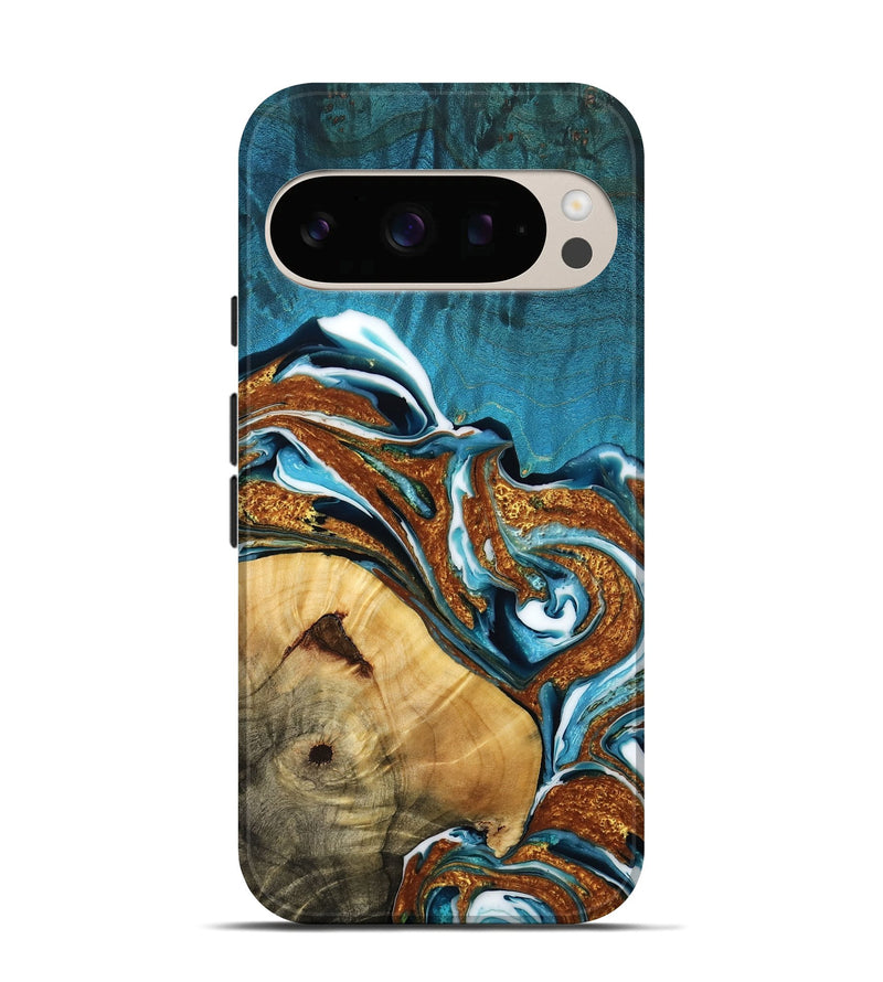 Pixel 10 Wood Live Edge Phone Case - Maryam (Teal & Gold, 777397)