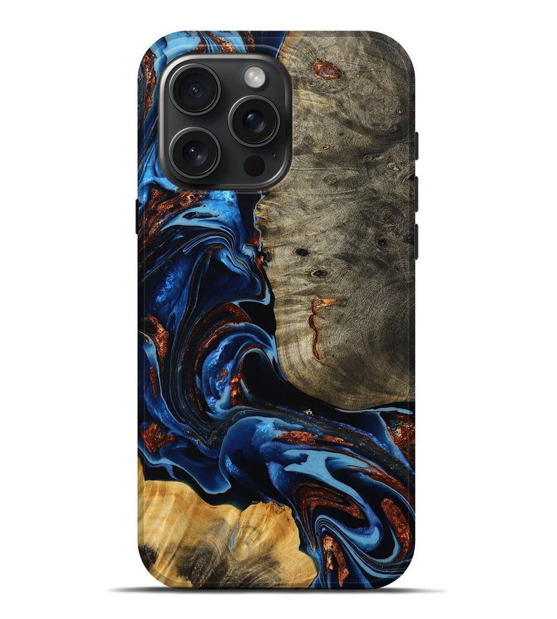 iPhone 16 Pro Max Wood Live Edge Phone Case - Payton (Teal & Gold, 777400)