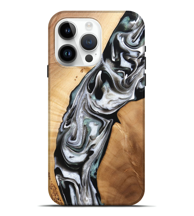 iPhone 15 Pro Max Wood Live Edge Phone Case - Pinkie (Black & White, 777808)