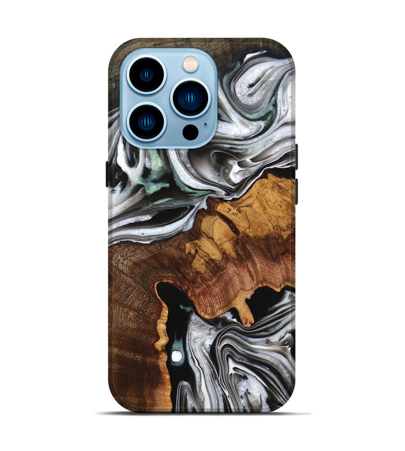 iPhone 14 Pro Wood Live Edge Phone Case - Hank (Black & White, 777809)