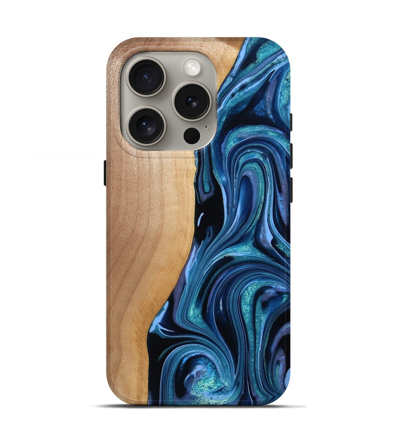 iPhone 16 Pro Wood Live Edge Phone Case - Verda (Blue, 777961)