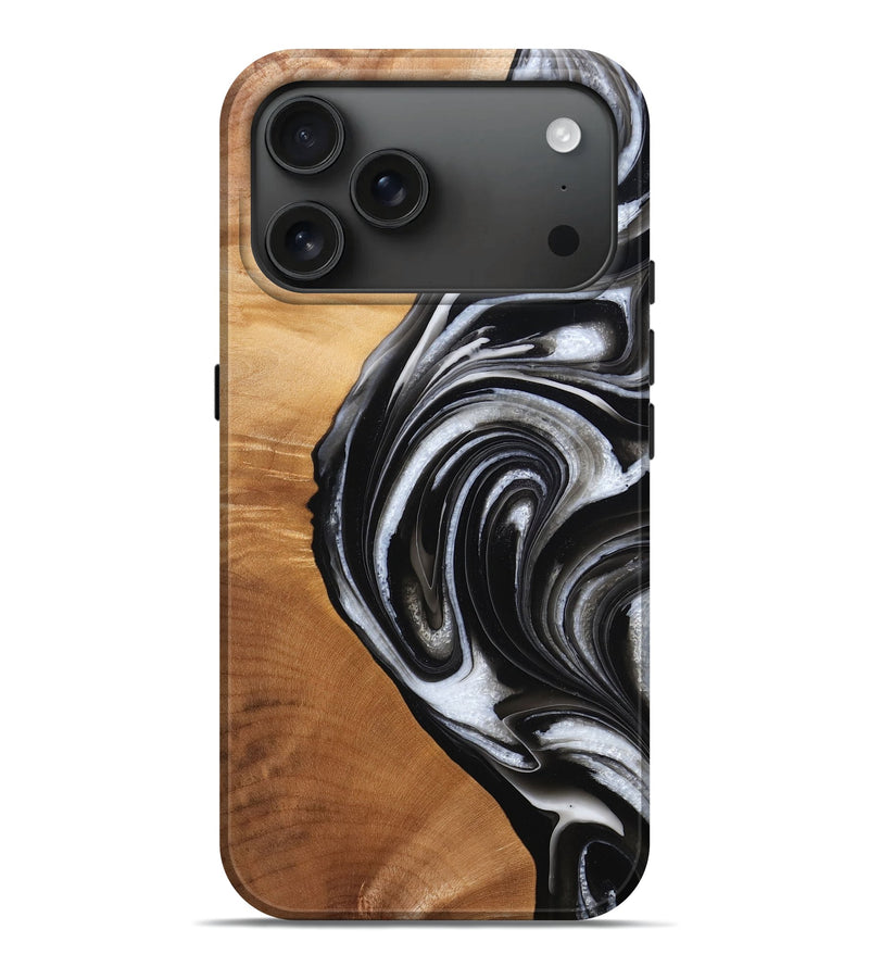 iPhone 17 Pro Max Wood Live Edge Phone Case - Wilda (Black & White, 777963)