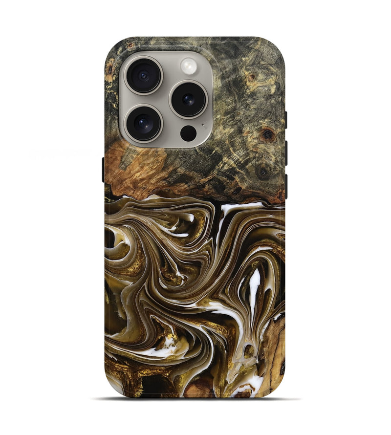 iPhone 16 Pro Wood Live Edge Phone Case - Malani (Black & White, 777964)