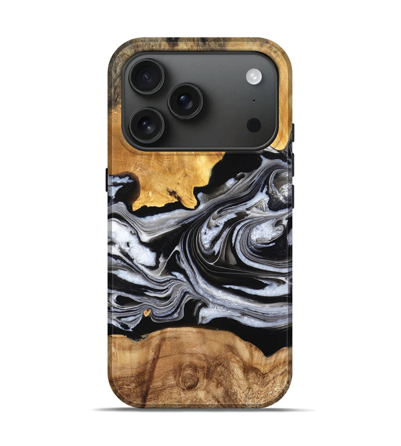 iPhone 17 Pro Wood Live Edge Phone Case - Nya (Black & White, 777965)