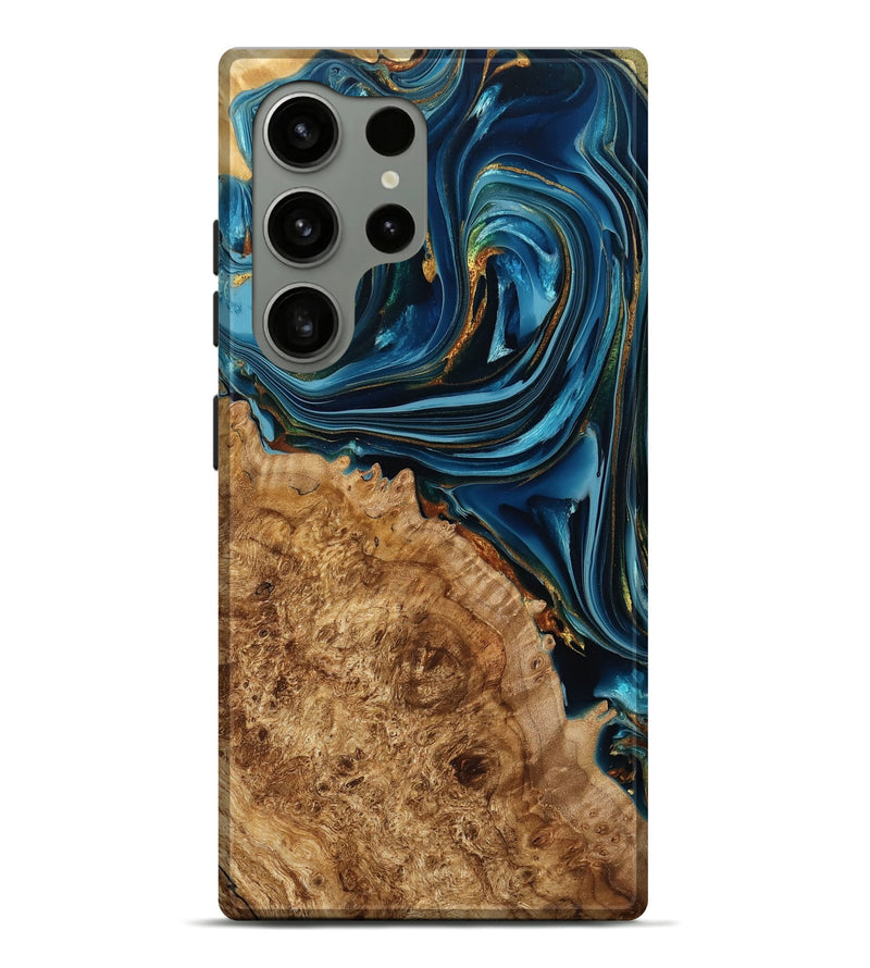Galaxy S24 Ultra Wood Live Edge Phone Case - Grayce (Teal & Gold, 777971)