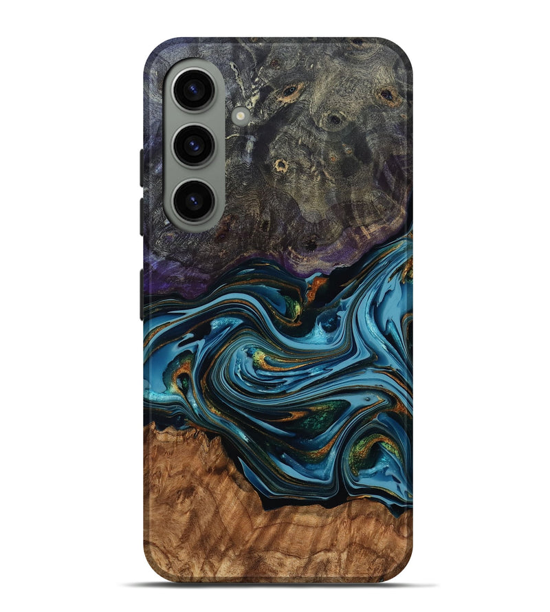 Galaxy S24 Plus Wood Live Edge Phone Case - Jenni (Teal & Gold, 777973)