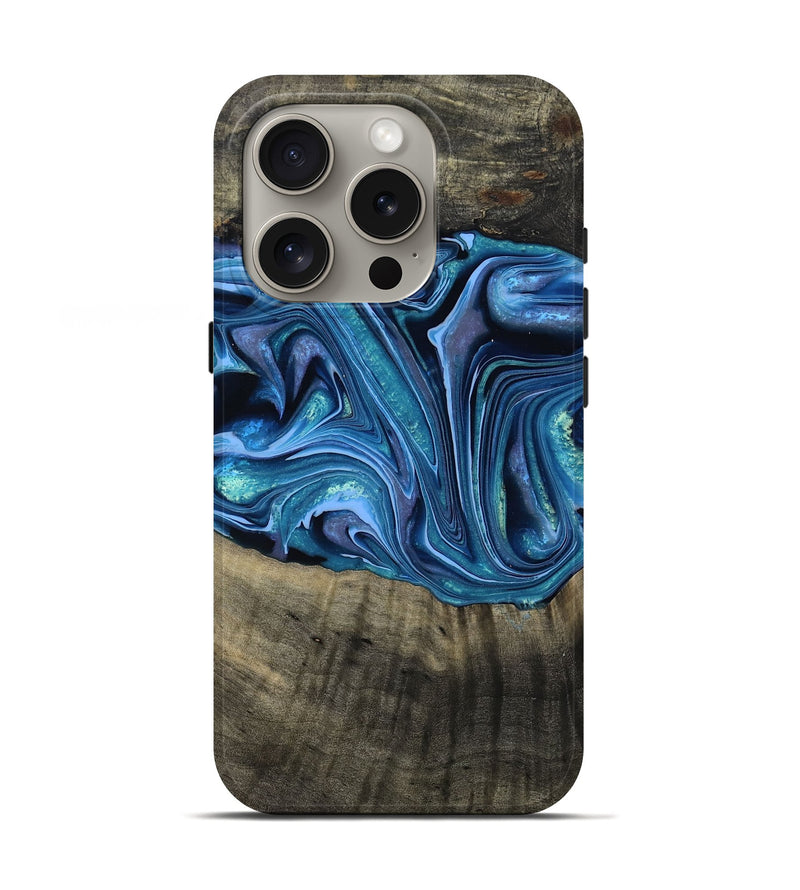 iPhone 16 Pro Wood Live Edge Phone Case - Cameron (Blue, 777975)