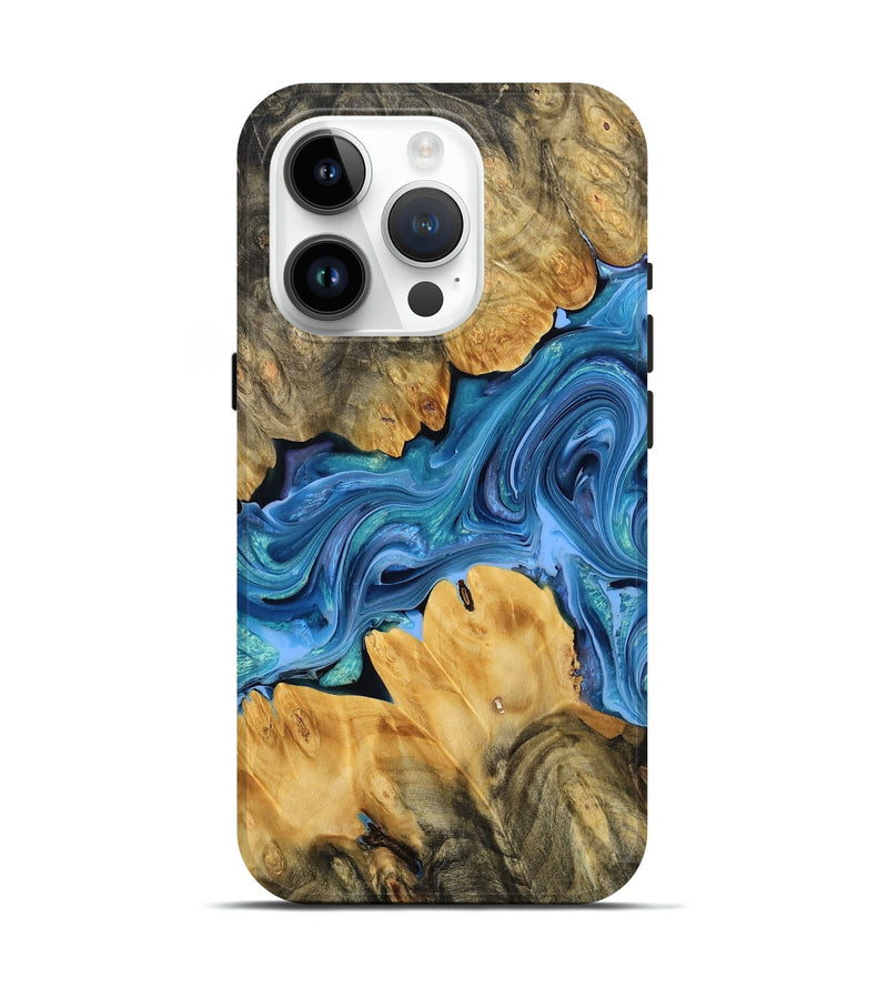 iPhone 15 Pro Wood Live Edge Phone Case - Mallie (Blue, 777977)