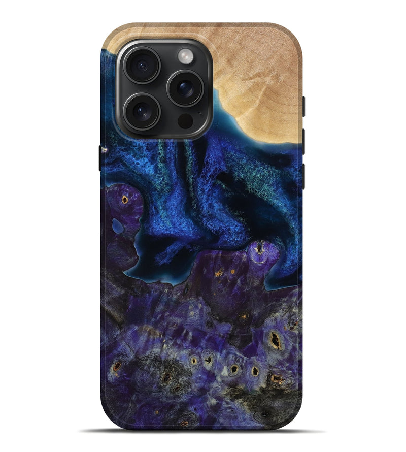 iPhone 16 Pro Max Wood Live Edge Phone Case - Edith (Blue, 777978)