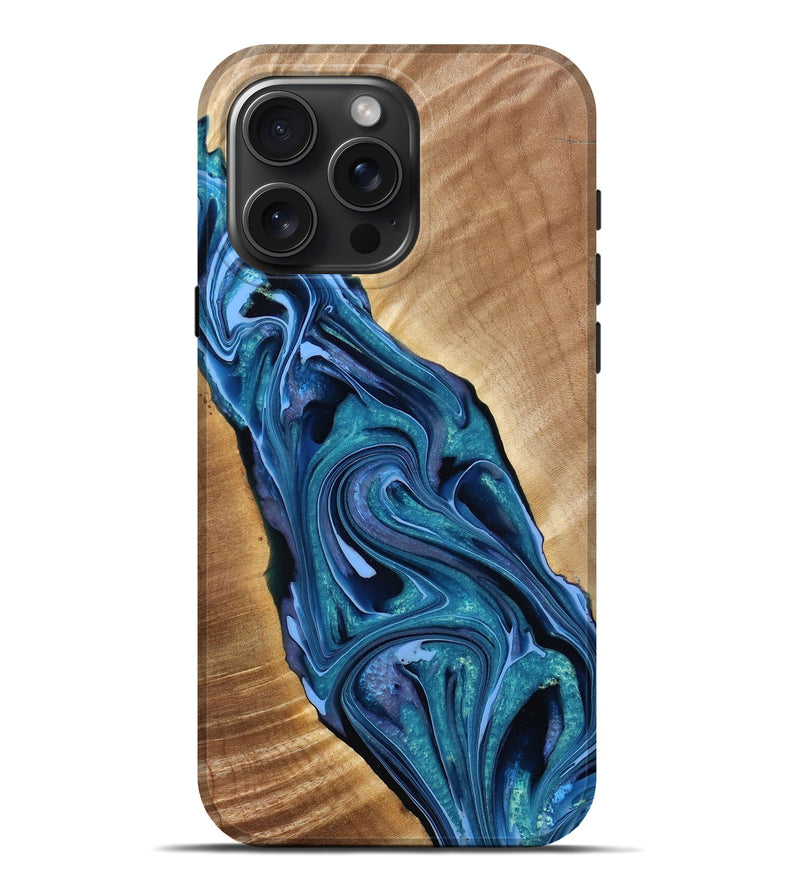 iPhone 16 Pro Max Wood Live Edge Phone Case - Milana (Blue, 777979)
