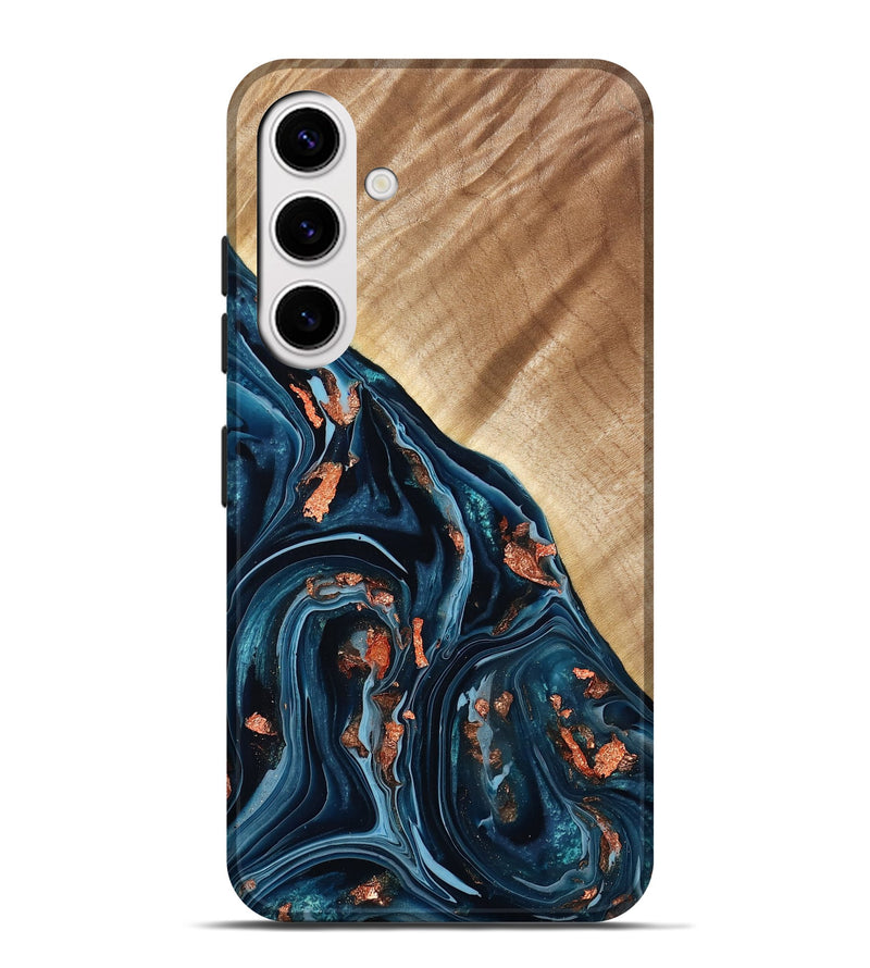 Galaxy S25 Plus Wood Live Edge Phone Case - Harlem (Teal & Gold, 777982)