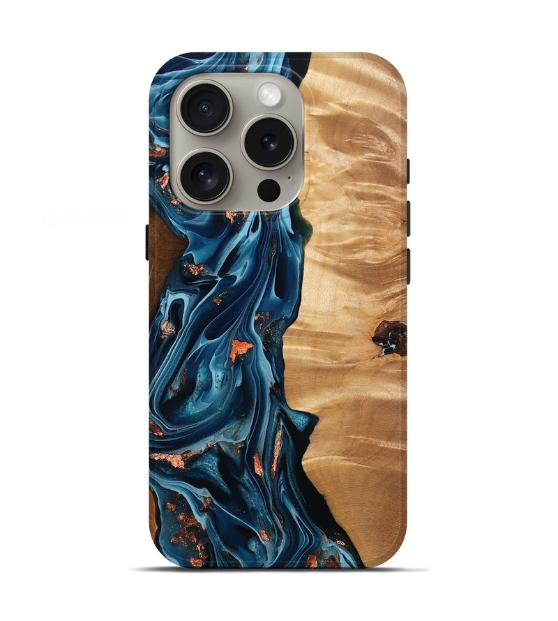 iPhone 16 Pro Wood Live Edge Phone Case - Everest (Teal & Gold, 778082)