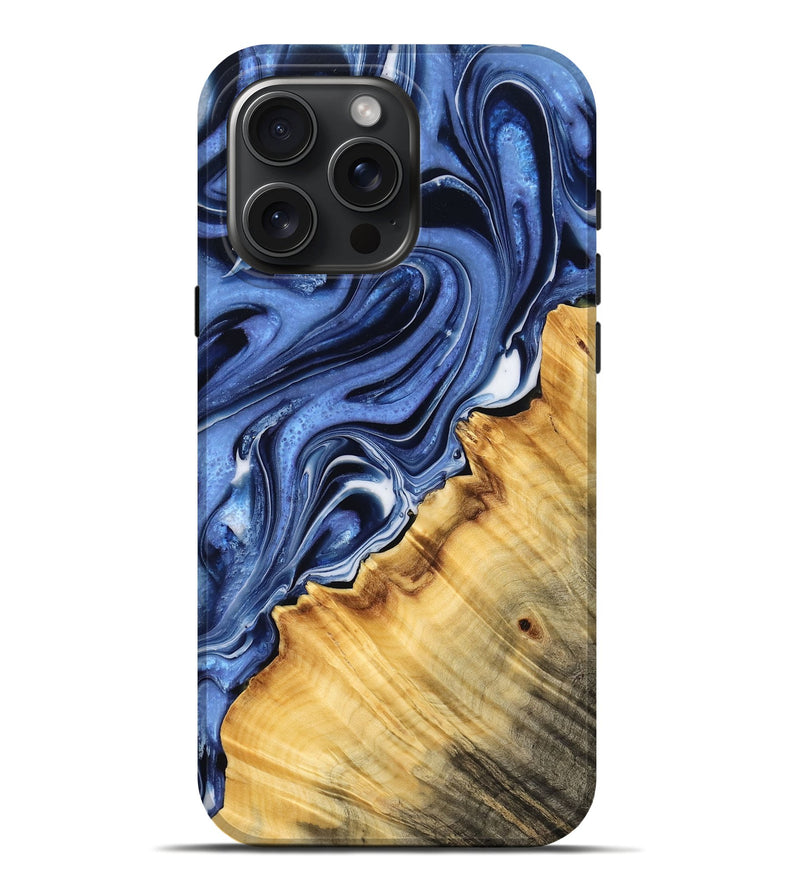 iPhone 16 Pro Max Wood Live Edge Phone Case - Tressa (Blue, 778102)