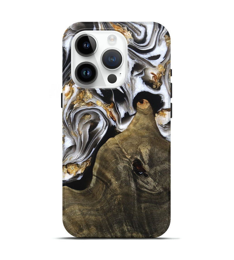 iPhone 15 Pro Wood Live Edge Phone Case - Aylin (Black & White, 778149)