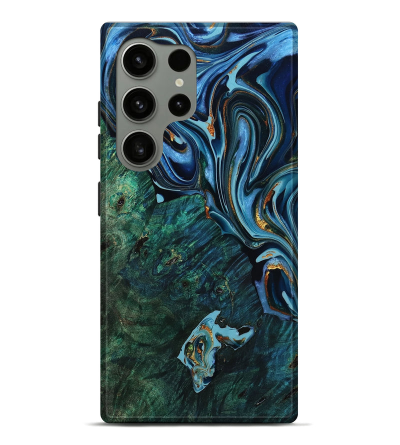 Galaxy S24 Ultra Wood Live Edge Phone Case - Urban (Teal & Gold, 778156)