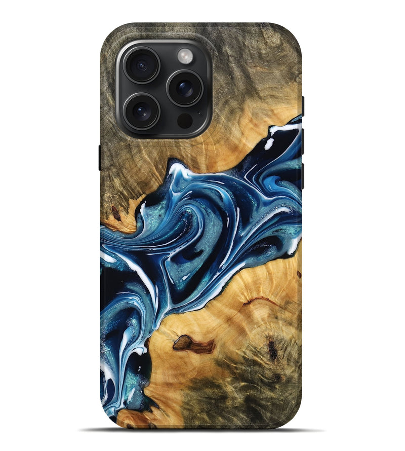 iPhone 16 Pro Max Wood Live Edge Phone Case - Callan (Blue, 778172)