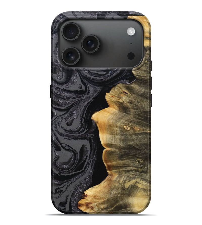 iPhone 17 Pro Max Wood Live Edge Phone Case - Alaina (Black & White, 778498)