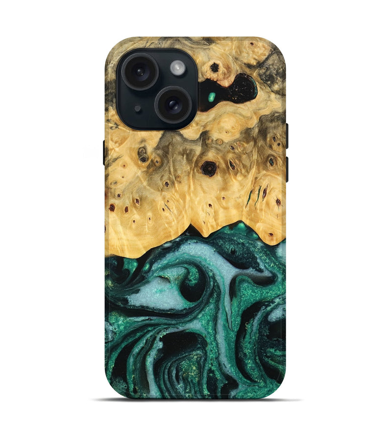 iPhone 15 Wood Live Edge Phone Case - Cordero (Green, 778511)