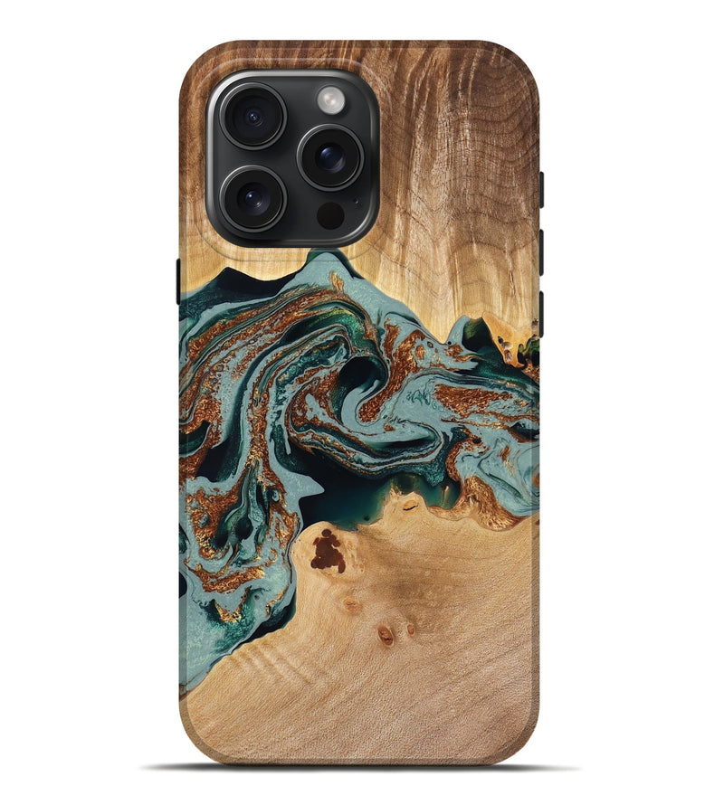 iPhone 16 Pro Max Wood Live Edge Phone Case - Hildred (Green, 778512)