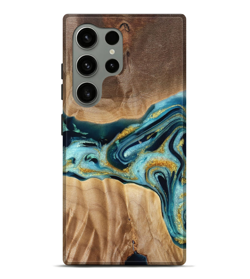 Galaxy S24 Ultra Wood Live Edge Phone Case - Evans (Teal & Gold, 778515)