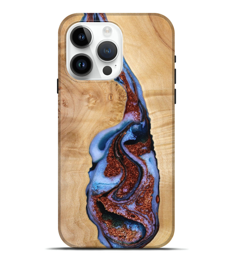 iPhone 15 Pro Max Wood Live Edge Phone Case - Ainhoa (Teal & Gold, 778518)